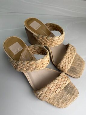 Dolce Vita Natural Braided Raffia Wedge Sandals